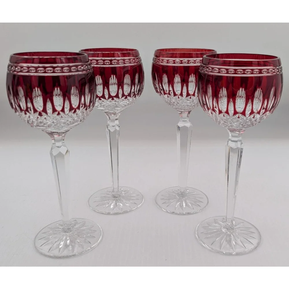 Waterford Crystal Clarendon Ruby Red Wine Hock Glass Set of 4 Glasses 8